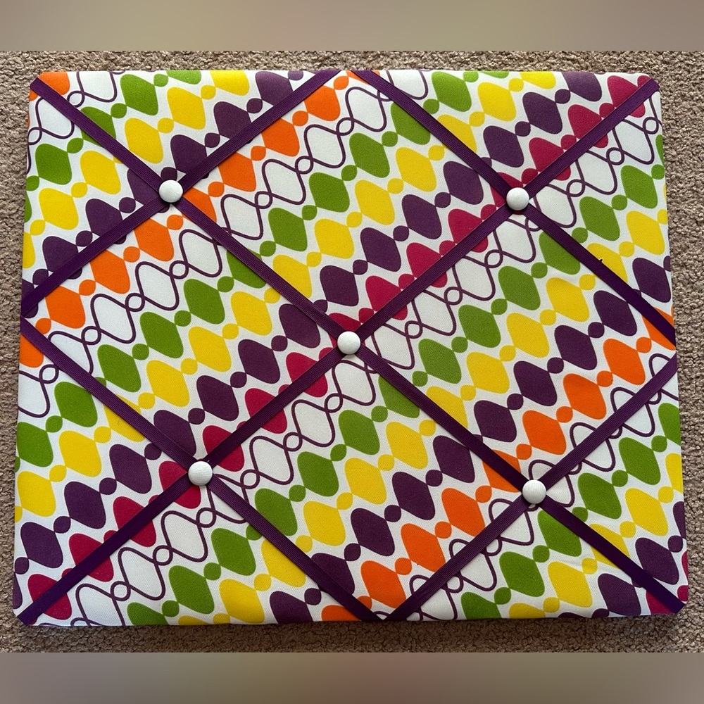 Fabric Memory Memo Board Hanging Wall Art Decor Buttons & Criss Cross Ribbons